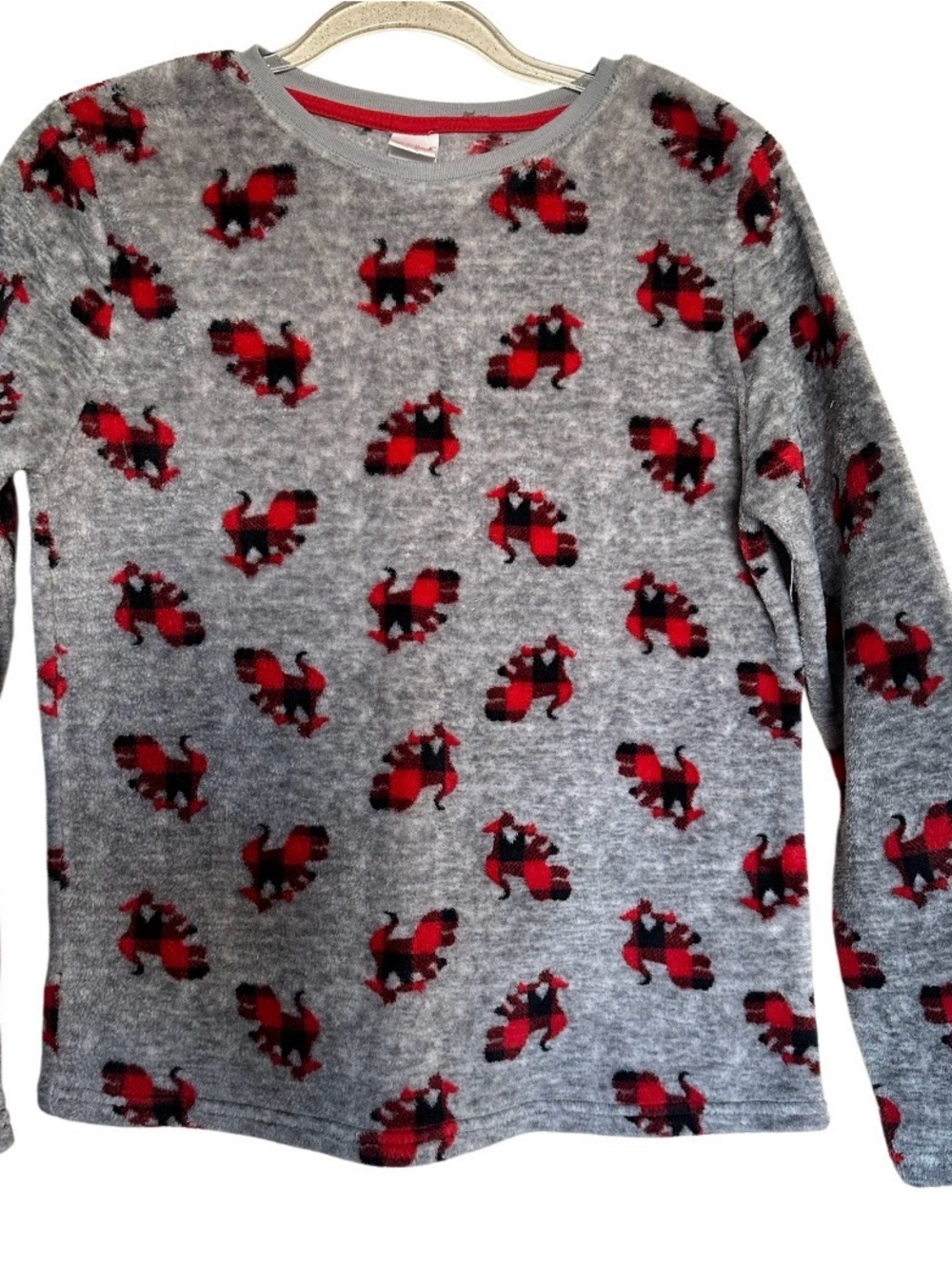 Cat & Jack Gray Long-Sleeve Top with Red Plaid Puppy Motif boys XL (16) Lounge